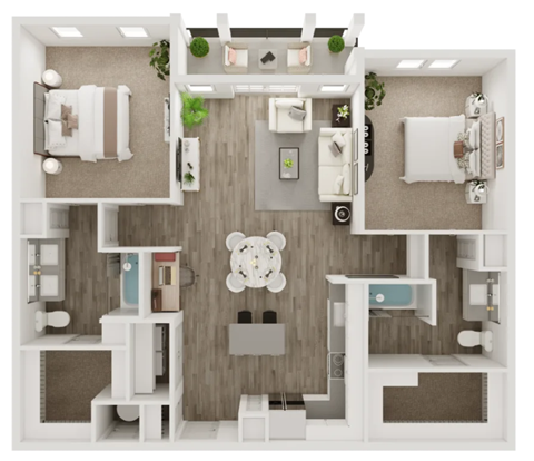 Floor plan for 2 beds, 2 baths, 1204 sqft